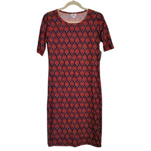 LuLaRoe Julia Pencil Dress S Small Blue Red Printed